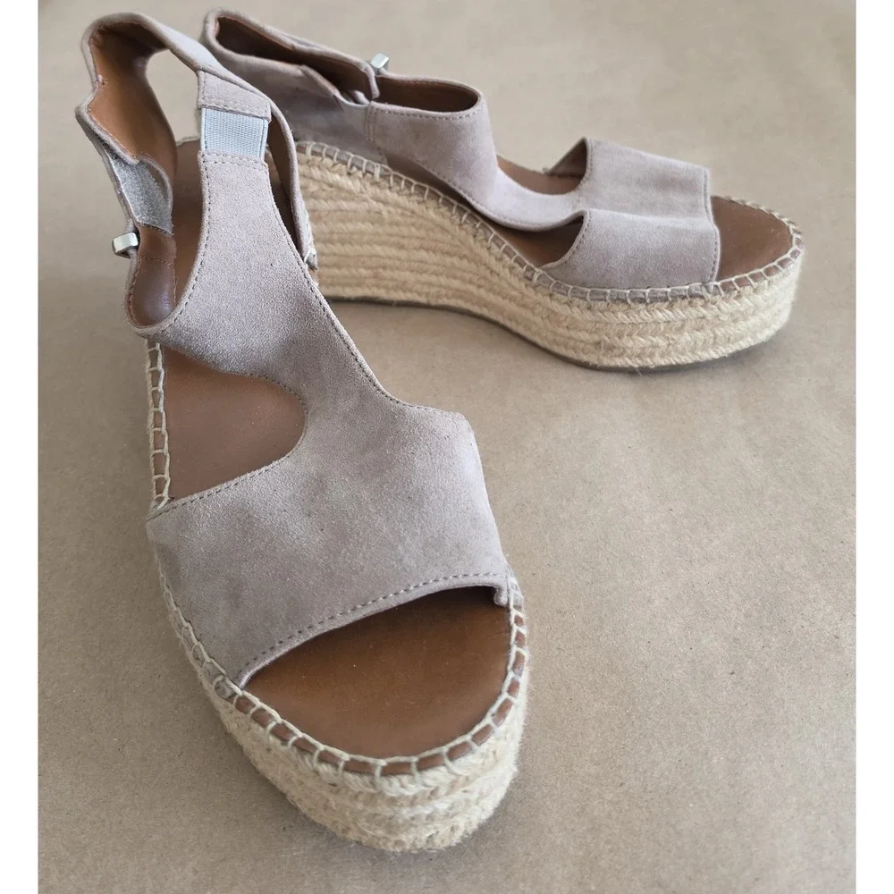 Franco Sarto Suede Espadrille Wedge Sandals Size 10 Beige Solid Casual
